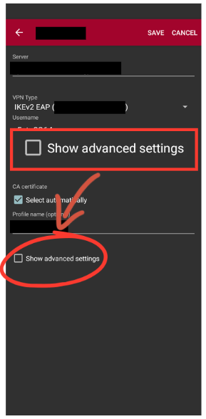 Show advanced settings画面