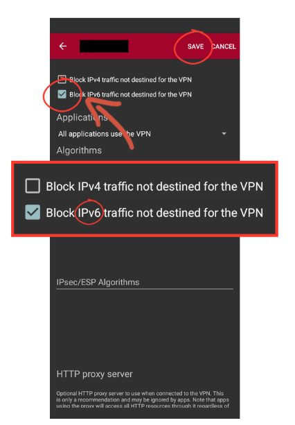 Block IPv6 チェック済み画面